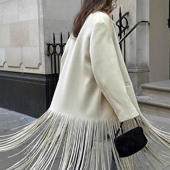 Kvinders oversized frakke med frynser Stilla