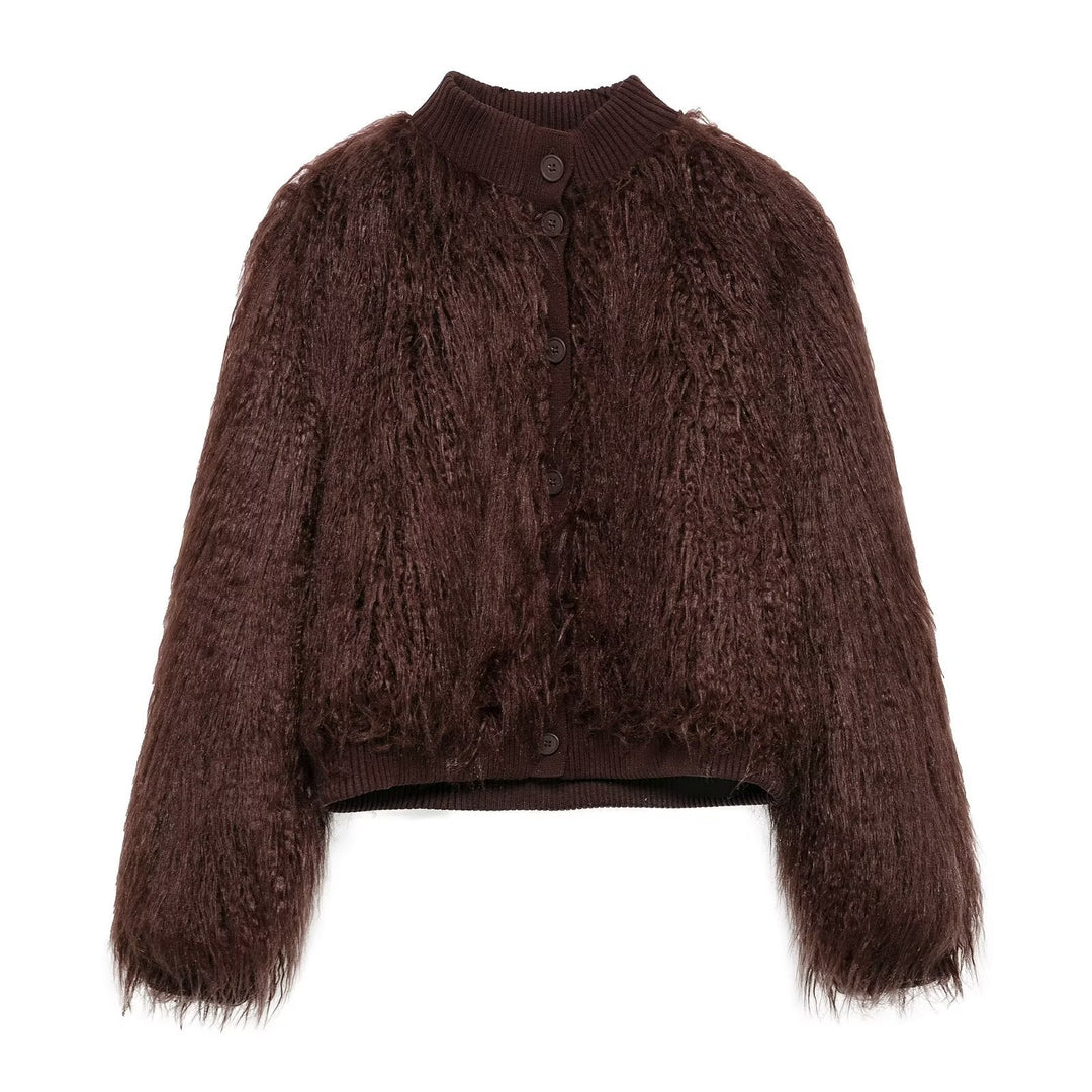 Femme Struktureret Faux-Fur Bomberjakke Stilla