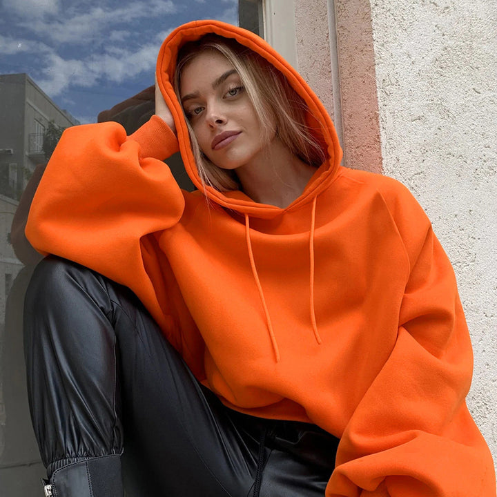 Dame Oversized Hoodie med høj krave og forbindelsessnøring Stilla