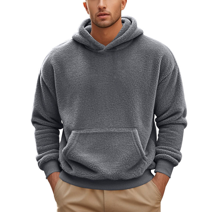 Herrer hyggelig fleece-hoodie med kengurulomme og elastiske mancher Stilla