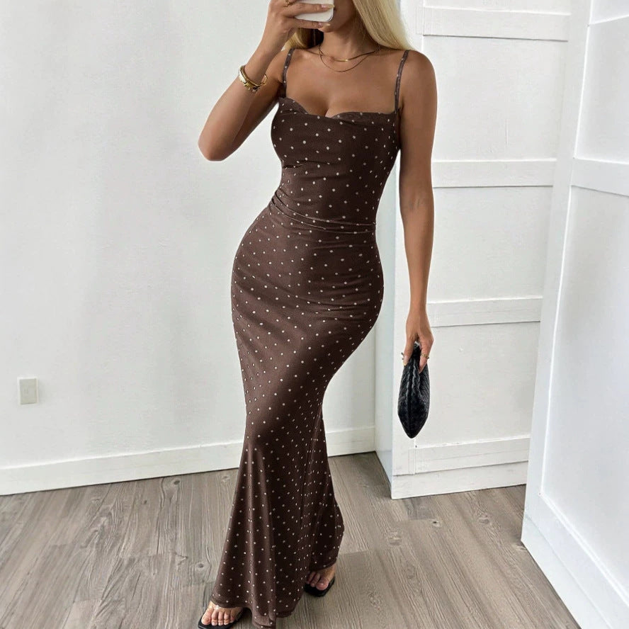 Dame Figurtilpasset Maxikjole med Polka Prikker og Strapless Design Skovae