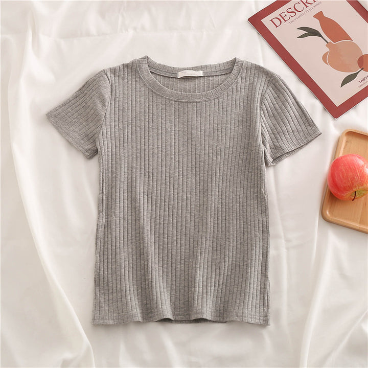 Femme Tekstureret Rib Korte Ærmer-T-Shirt Stilla