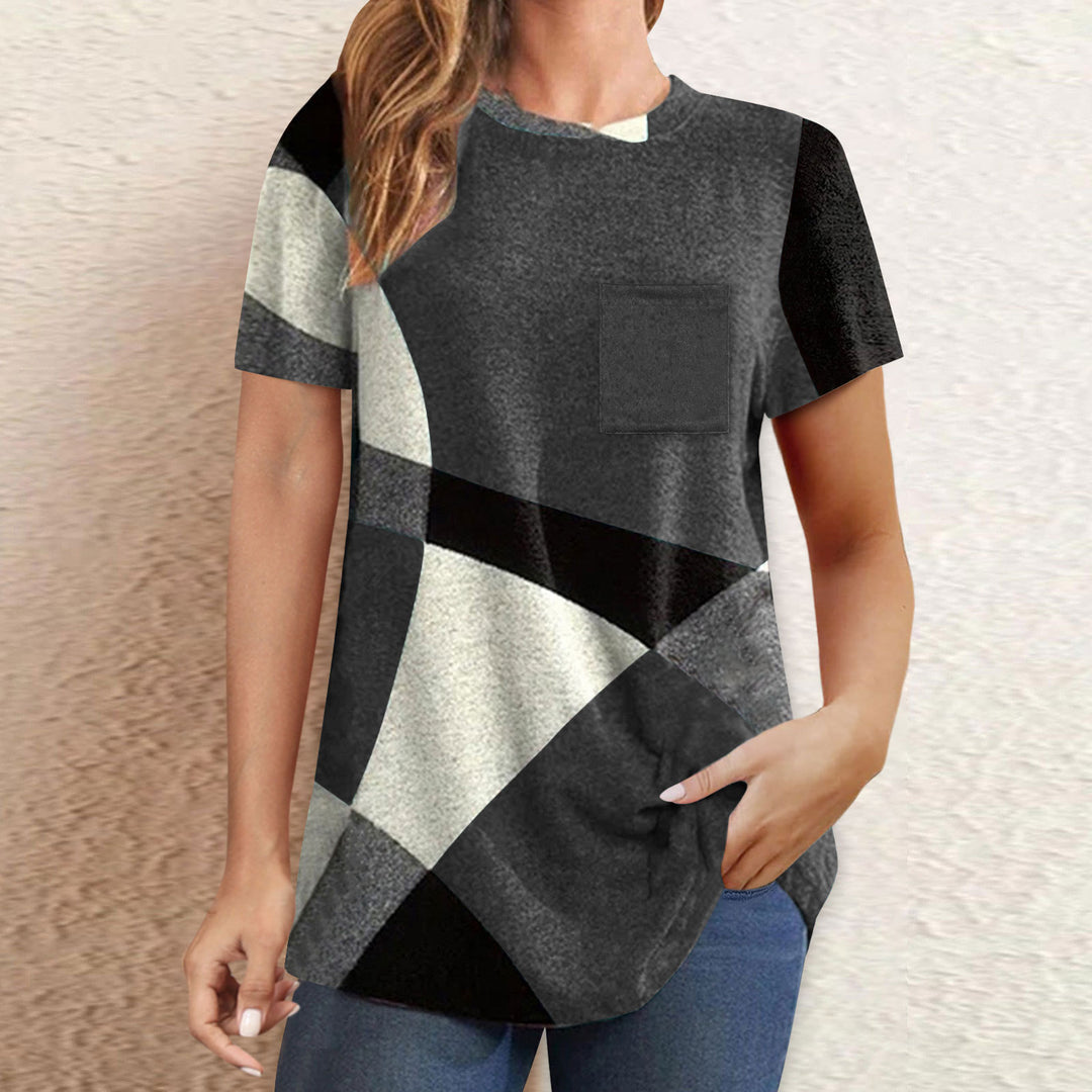 Dame T-shirt med moderne geometrisk design og praktisk brystlomme Stilla