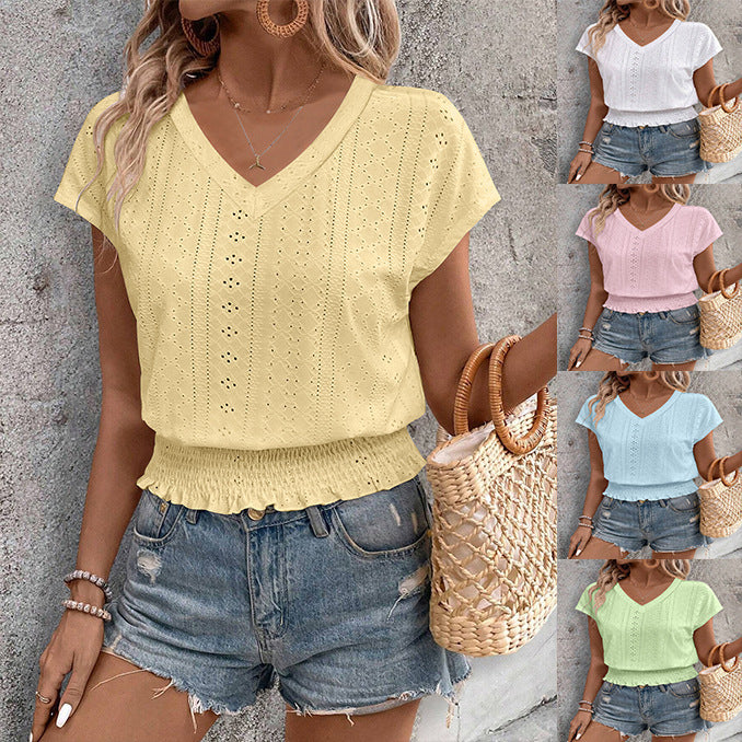 Dame Eyelet V-Udskæring Bluse Stilla