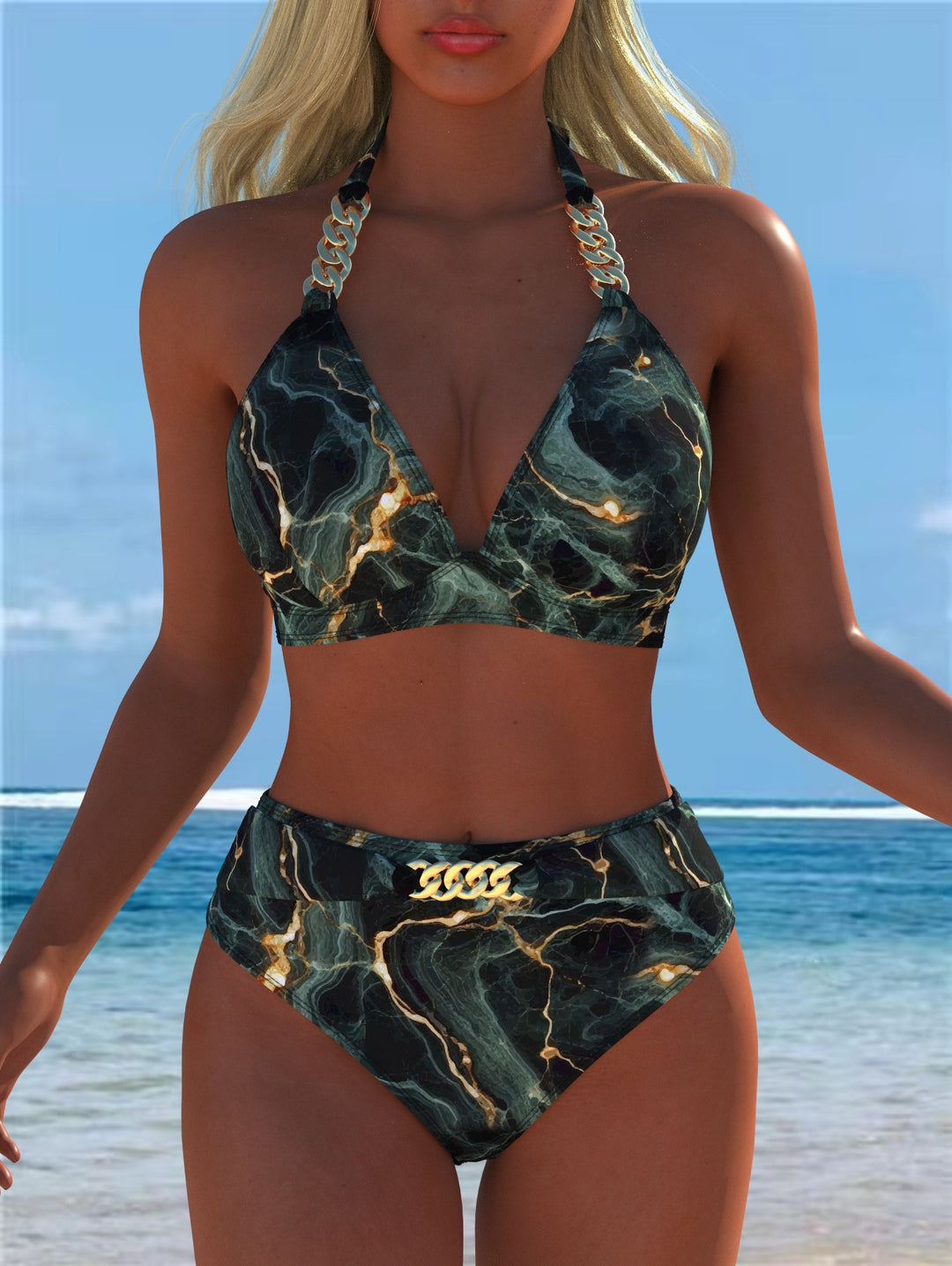 Dame Bikini med luksuriøst marmor mønster og fine detaljer Skovae