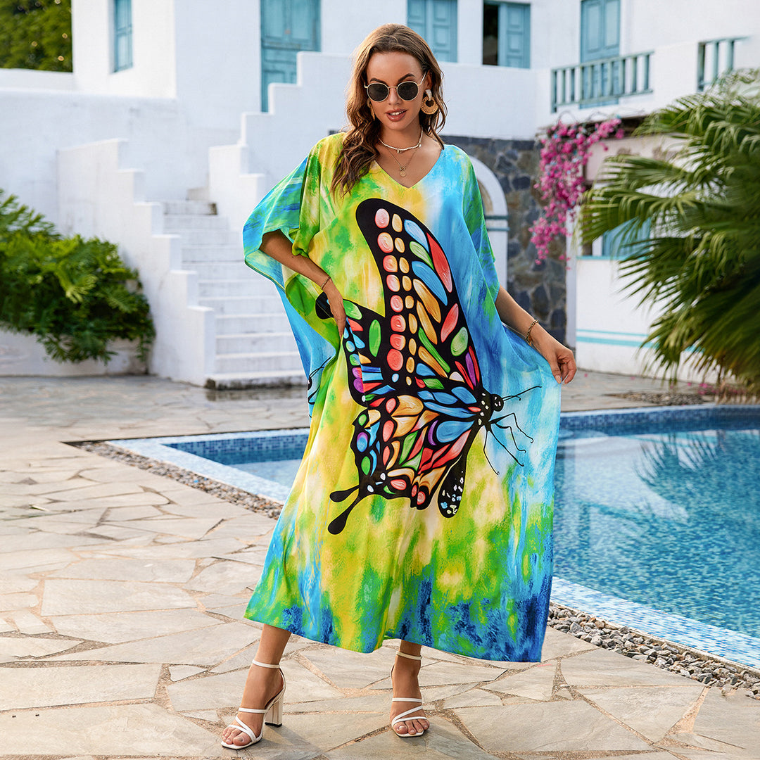 Dame Strandkaftan med iøjnefaldende sommerfugledesign Stilla