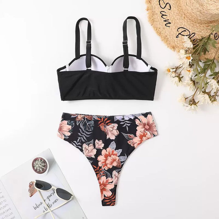 Dame Blomster Højt Skåret Bikini Sæt Stilla