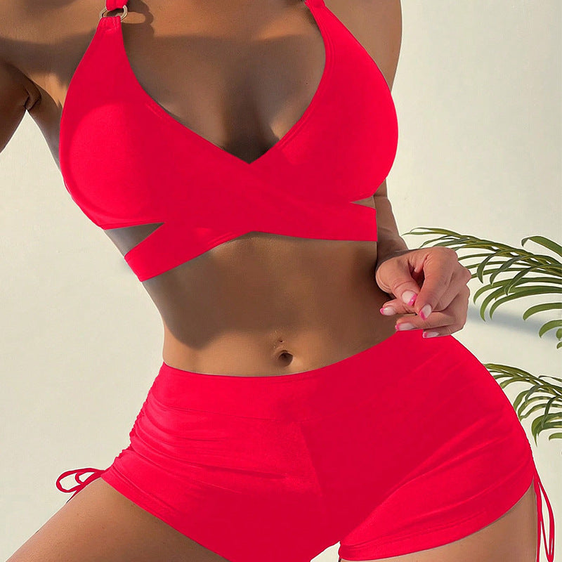 Dame bikini sæt med stilfuldt krydsdesign og højt skårne shorts Skovae