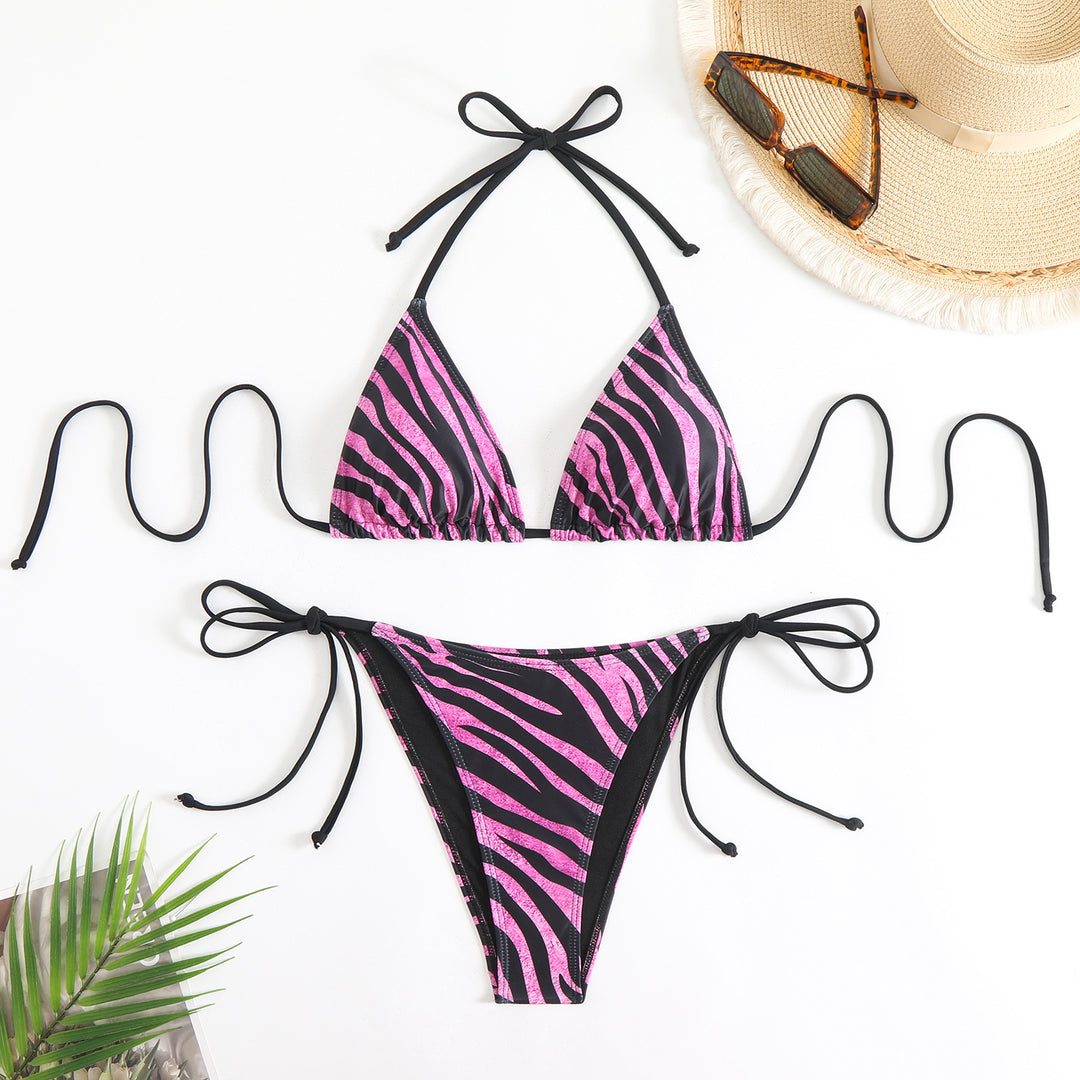 Dame triangle bikini sæt med justerbare stropper og spændende zebramønster Skovae