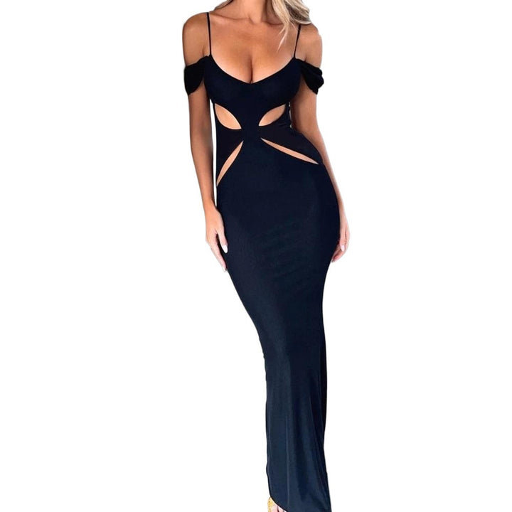 Kvinders Cut-Out Maxi Kjole med Skuldre Detaljer Stilla
