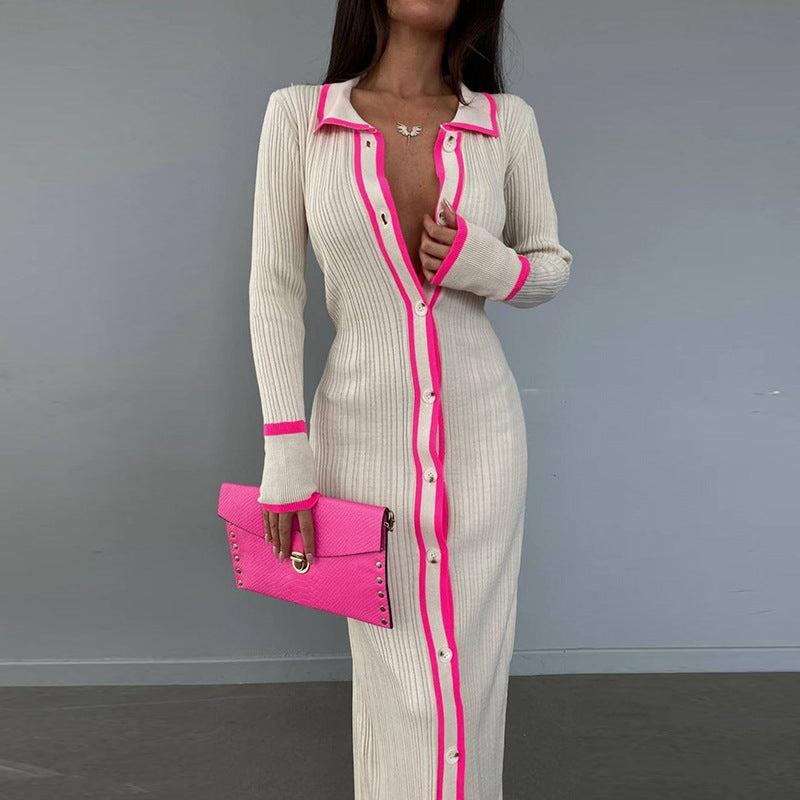 Dame Chic Knap-ned Strik Maxi Kjole Stilla