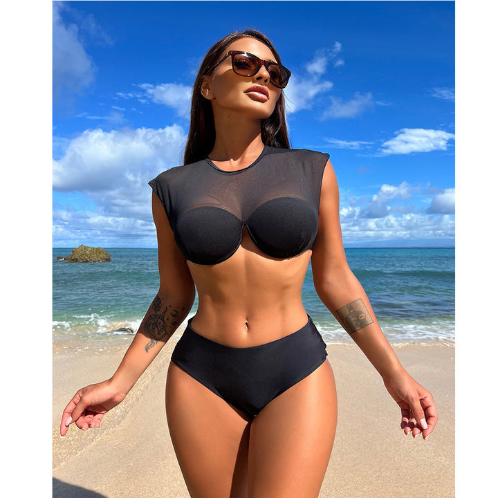 Dame bikini-sæt med moderne mesh-top og høj talje Stilla
