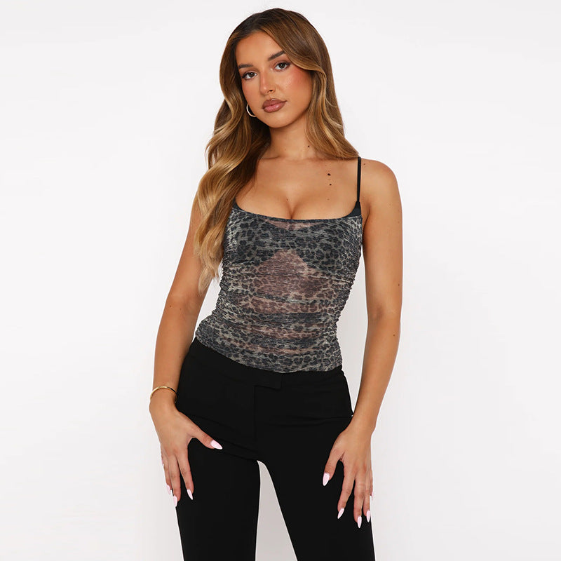 Dame sporty spids top med leopardmønster Skovae