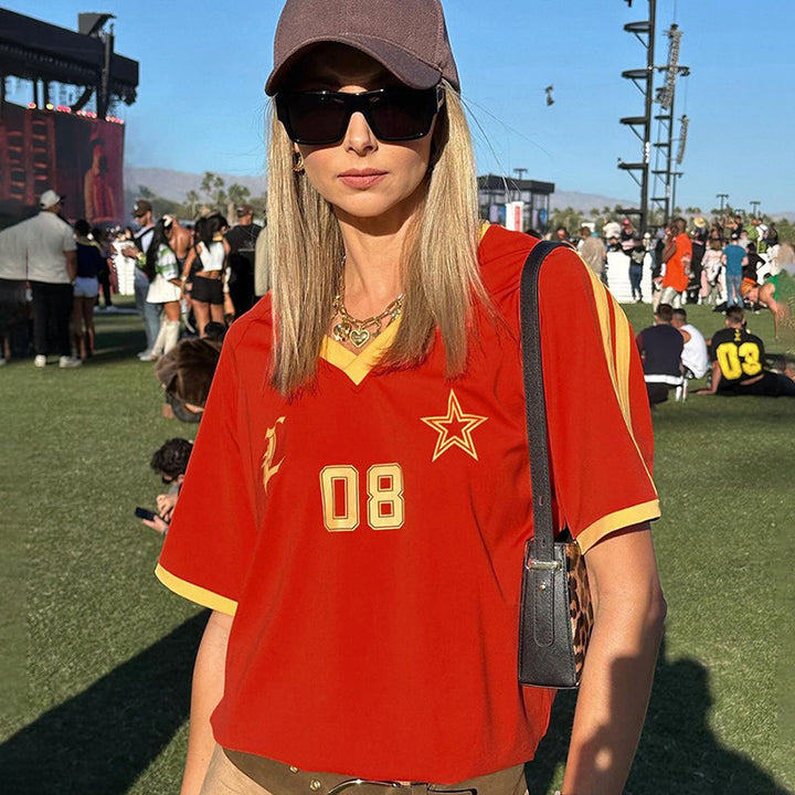 Dame OverStørrelse T-shirt i sporty stil med kontrastfarvet ærme Stilla