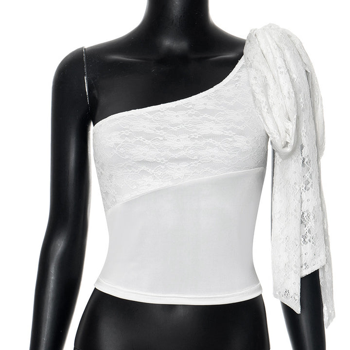 Dame Elegant og raffineret Spidsen One-Shoulder Bluse Skovae