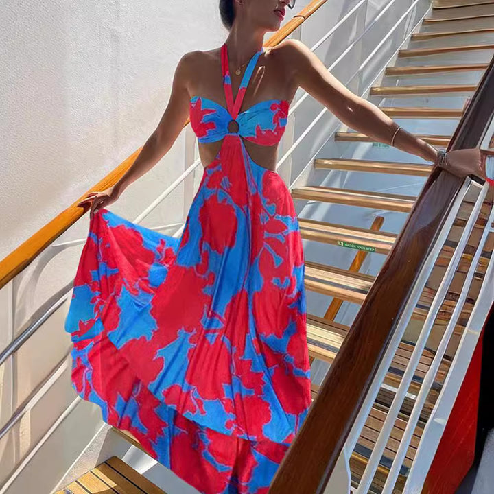 Dame Langt Sommerkjole med Cut-Out-detaljer og legesygt Tie-Dye-mønster Stilla