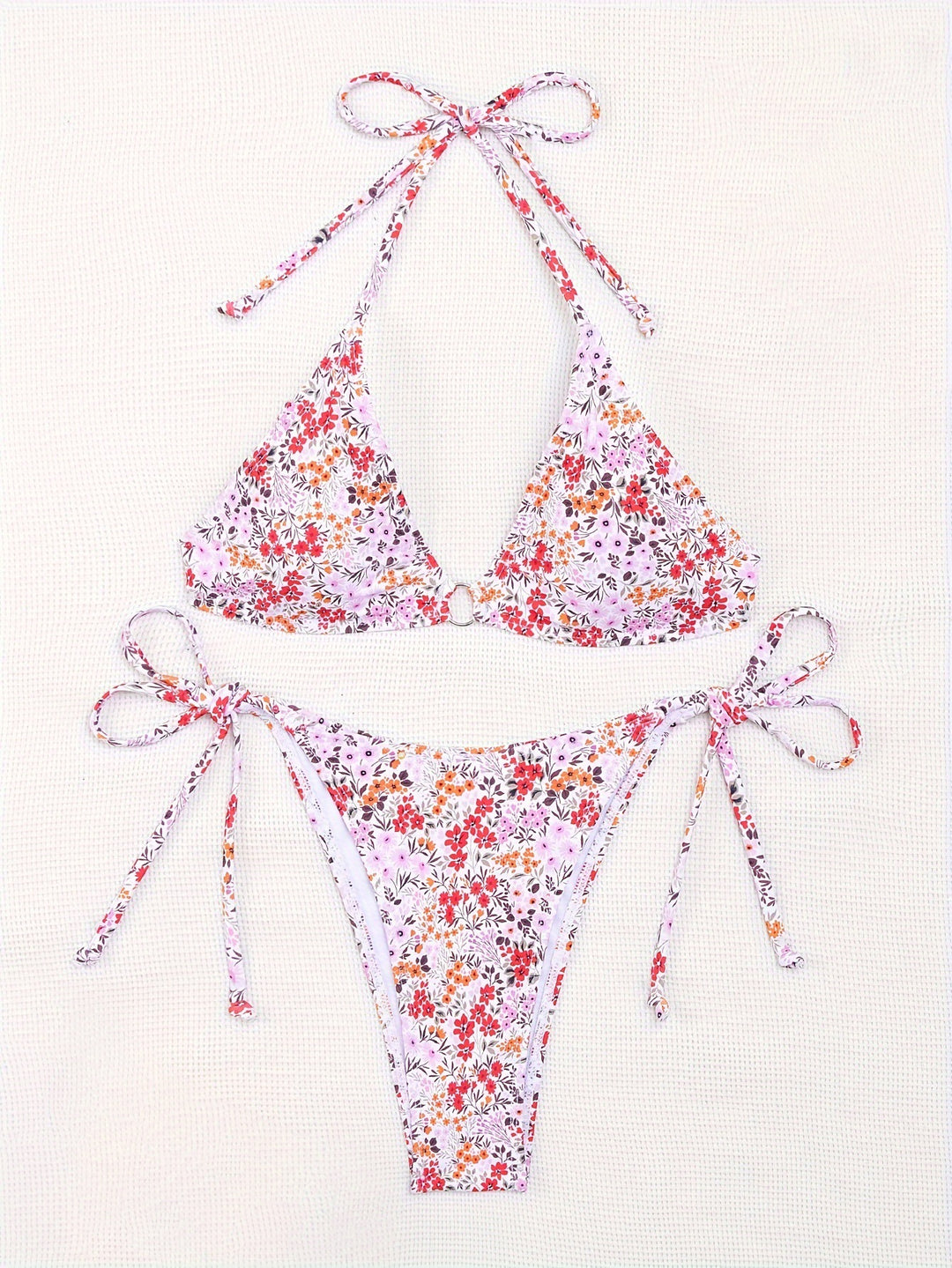 Dame Triangel-Bikini med blomsterdesign og justerbare bånd Stilla