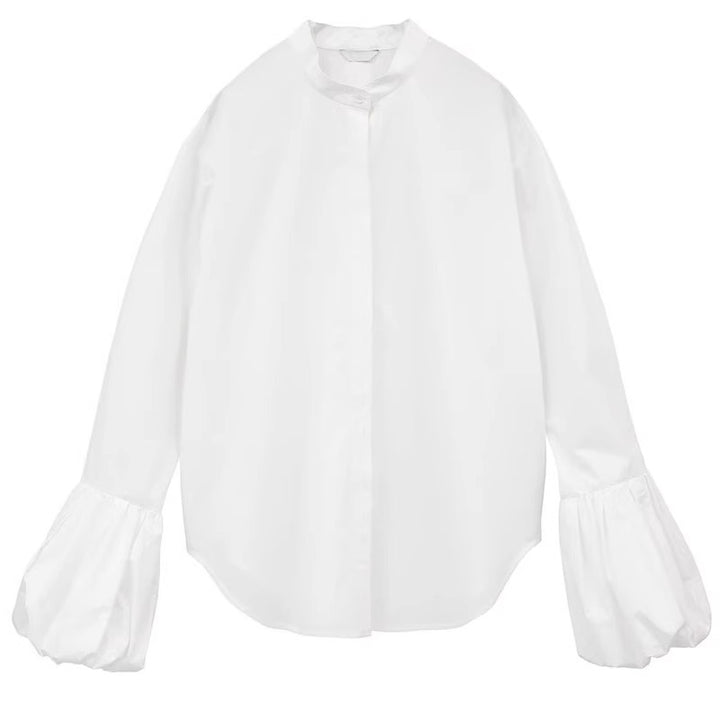 Kvinders elegante bluse med voluminøse ærmer og stående krave Stilla