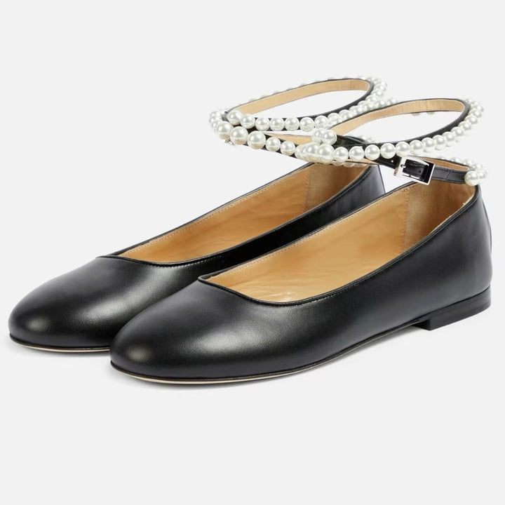 Femme Elegante Flade Sko med Perleankelrem Stilla