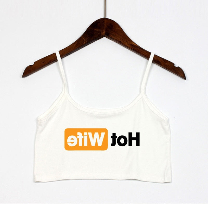Dame Crop-top med moderne skrifttyper og justerbare stropper Skovae