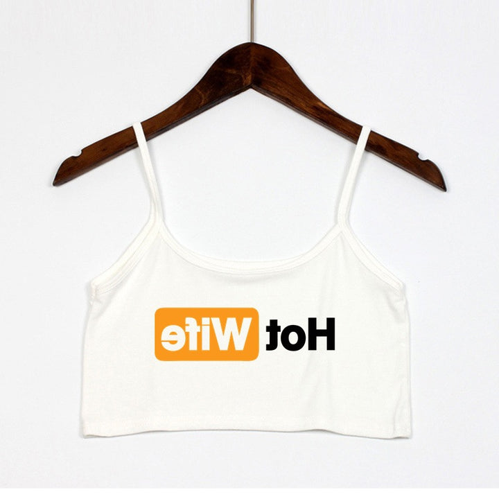 Dame Crop-top med moderne skrifttyper og justerbare stropper Skovae