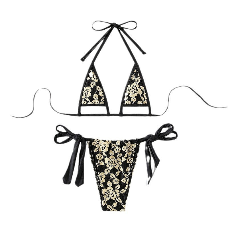 Dame triangel-bikini med raffinerede blomstermønstre og justerbare bånd Stilla