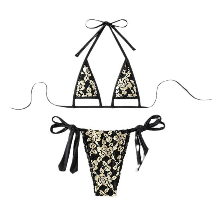 Dame triangel-bikini med raffinerede blomstermønstre og justerbare bånd Stilla