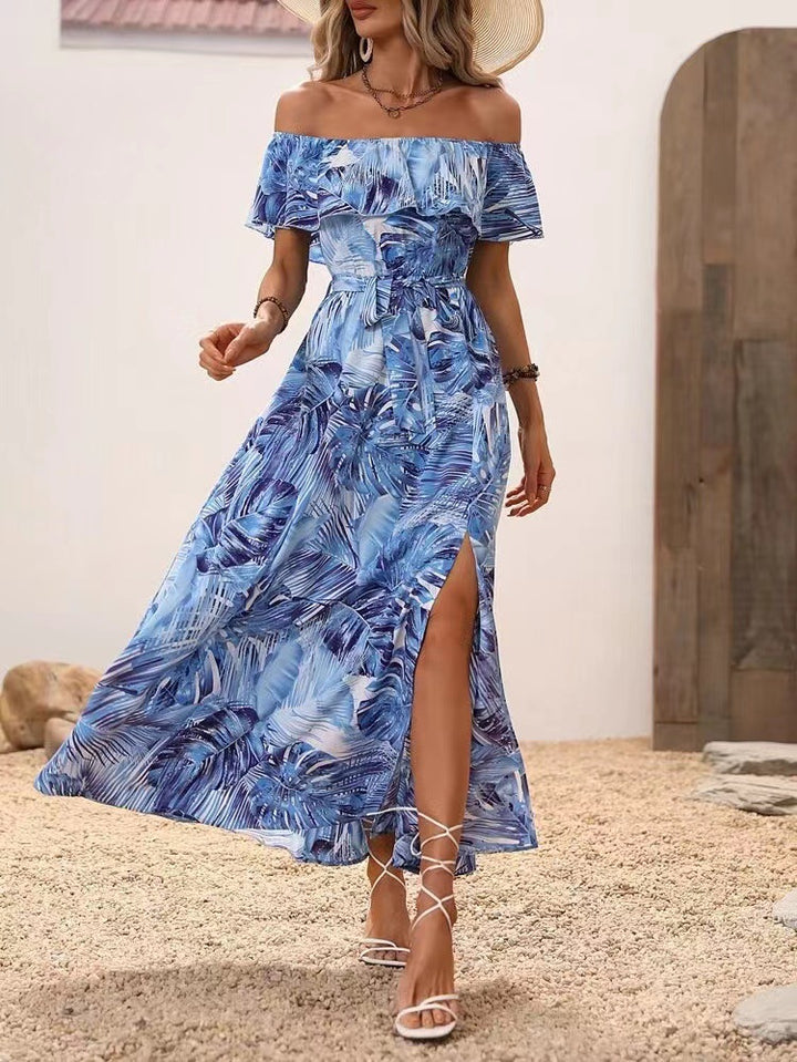 Dame Off-Shoulder Maxikjole med Sideslids Stilla