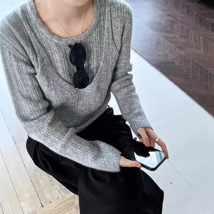 Femme Tekstureret V-Udskæring Ribbet Strikpullover Stilla