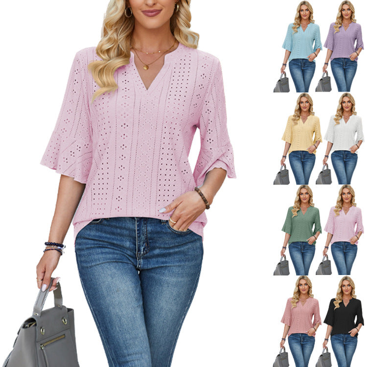 Damebluse med elegant hulsyning Stilla