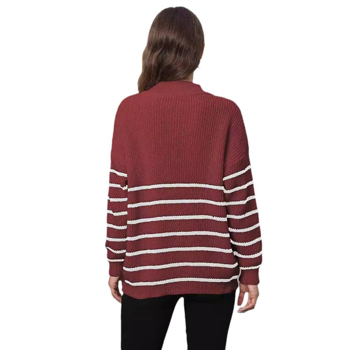 Dame sweatshirt med halv lynlås og hjertemotiv i stribemønster Stilla