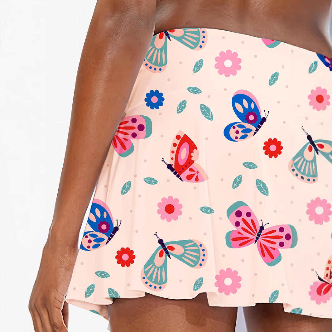 Femme Sommerfugleprint Skaternederdel Stilla