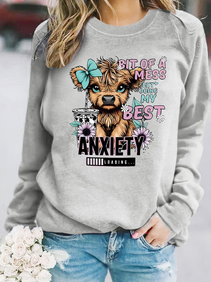 Kvinders sweatshirt med kreativ hundedesign og inspirerende skrift Stilla