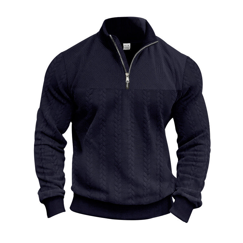 Herrernes grovstrikkede pullover med halvdelen lynlås og struktureret design Stilla