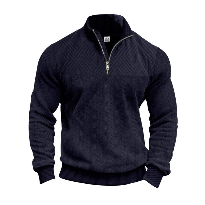 Herrernes grovstrikkede pullover med halvdelen lynlås og struktureret design Stilla