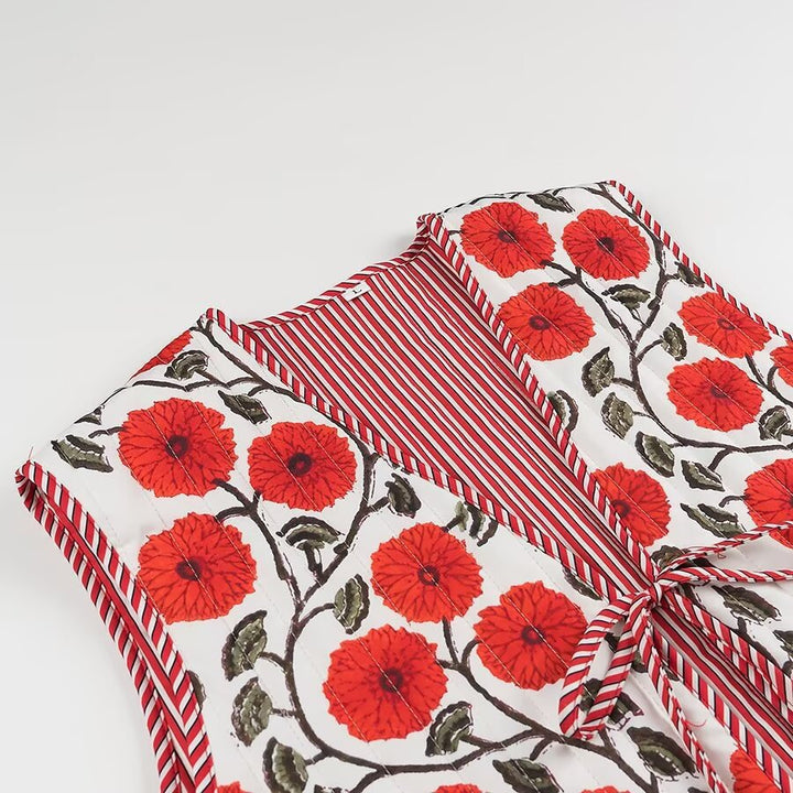 Dame Floral Broderet Vest med Binding Stilla