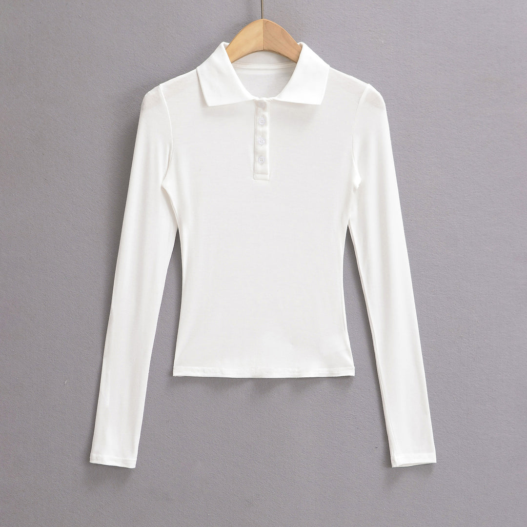 Dame langærmet polo-shirt med moderne knapliste og fin struktur Stilla