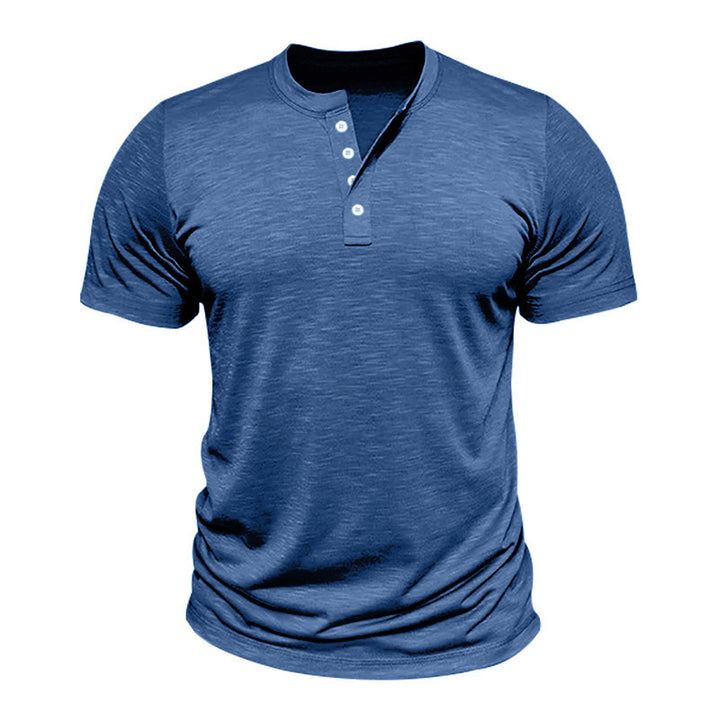 Herre kortærmet Henley T-shirt med dekorative knapdetaljer og glat overflade Stilla