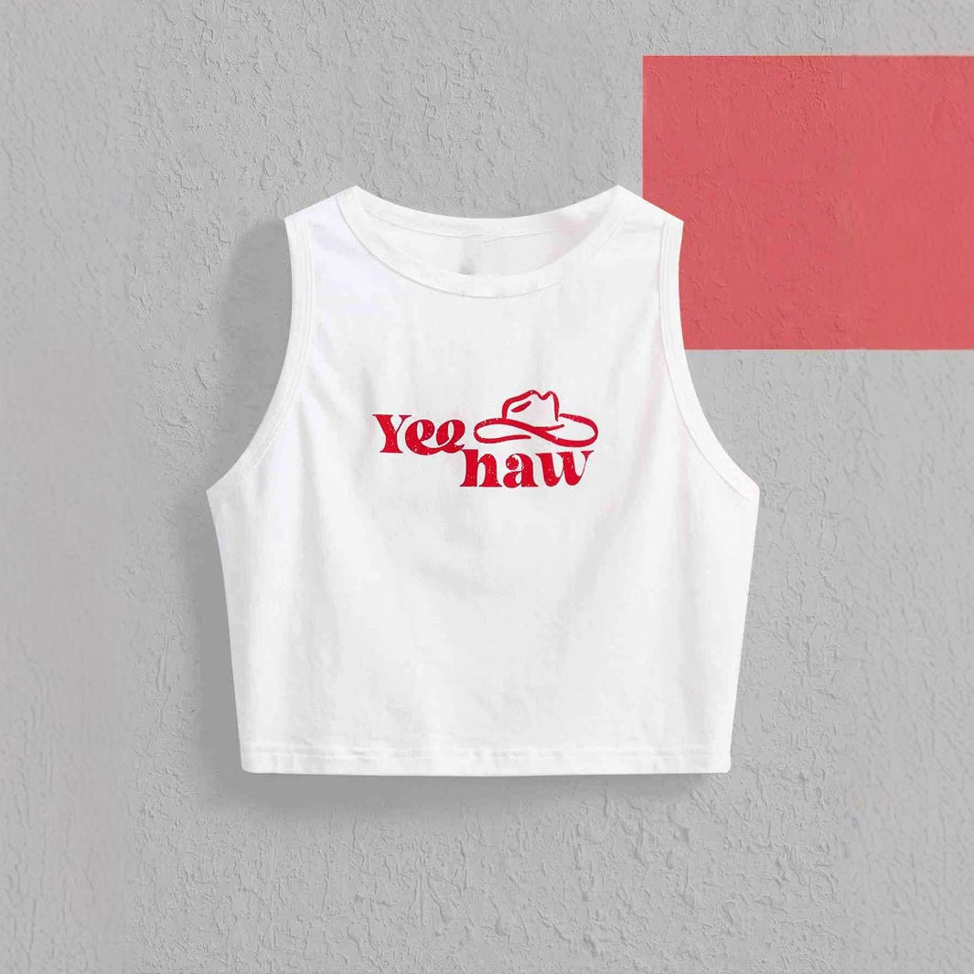 Dame Crop-Top med original cowboy-motiv og cool tekst Skovae