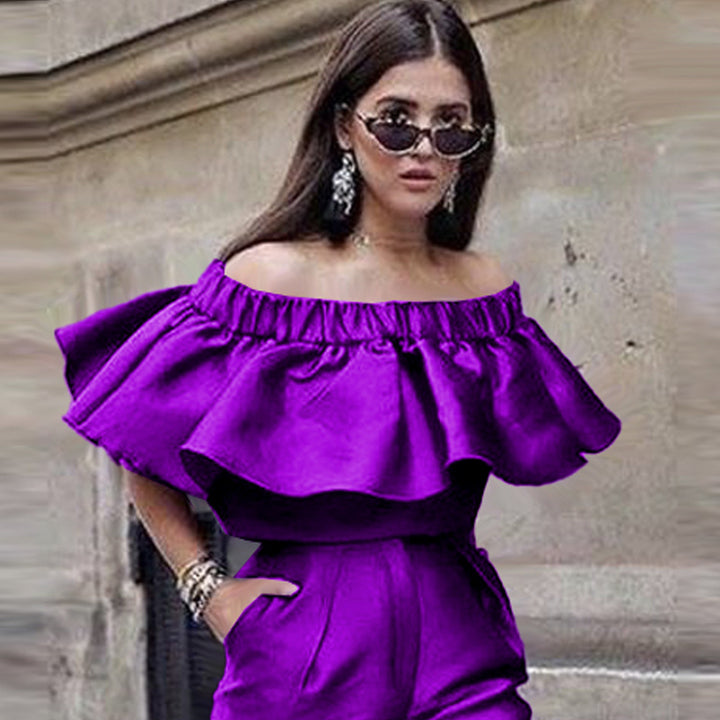 Dame Off-Shoulder Top med volumøs flæsekant Skovae