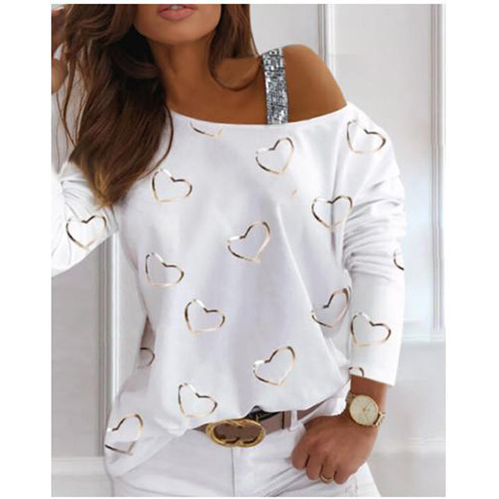 Kvindernes fashionable sweatshirt med hjerteformet design og funklende accenter Skovae