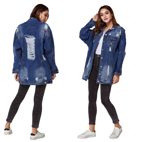 Dame Oversized Denim-jakke i vintage-look med destroyed-detaljer Stilla