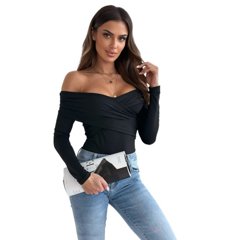 Dame Off-Shoulder Rynket Langærmet Top Stilla