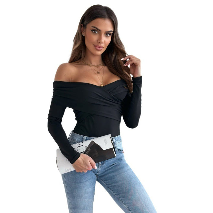 Dame Off-Shoulder Rynket Langærmet Top Stilla