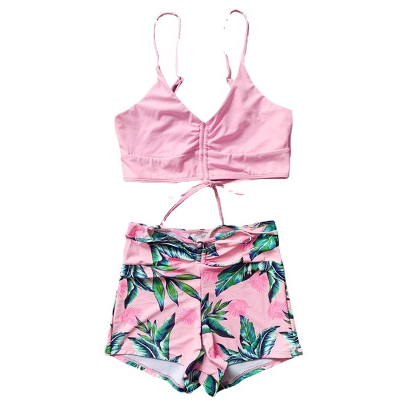 Dame Crop-Top Badetøjskombination med modigt blomsterdesign og shorts Stilla