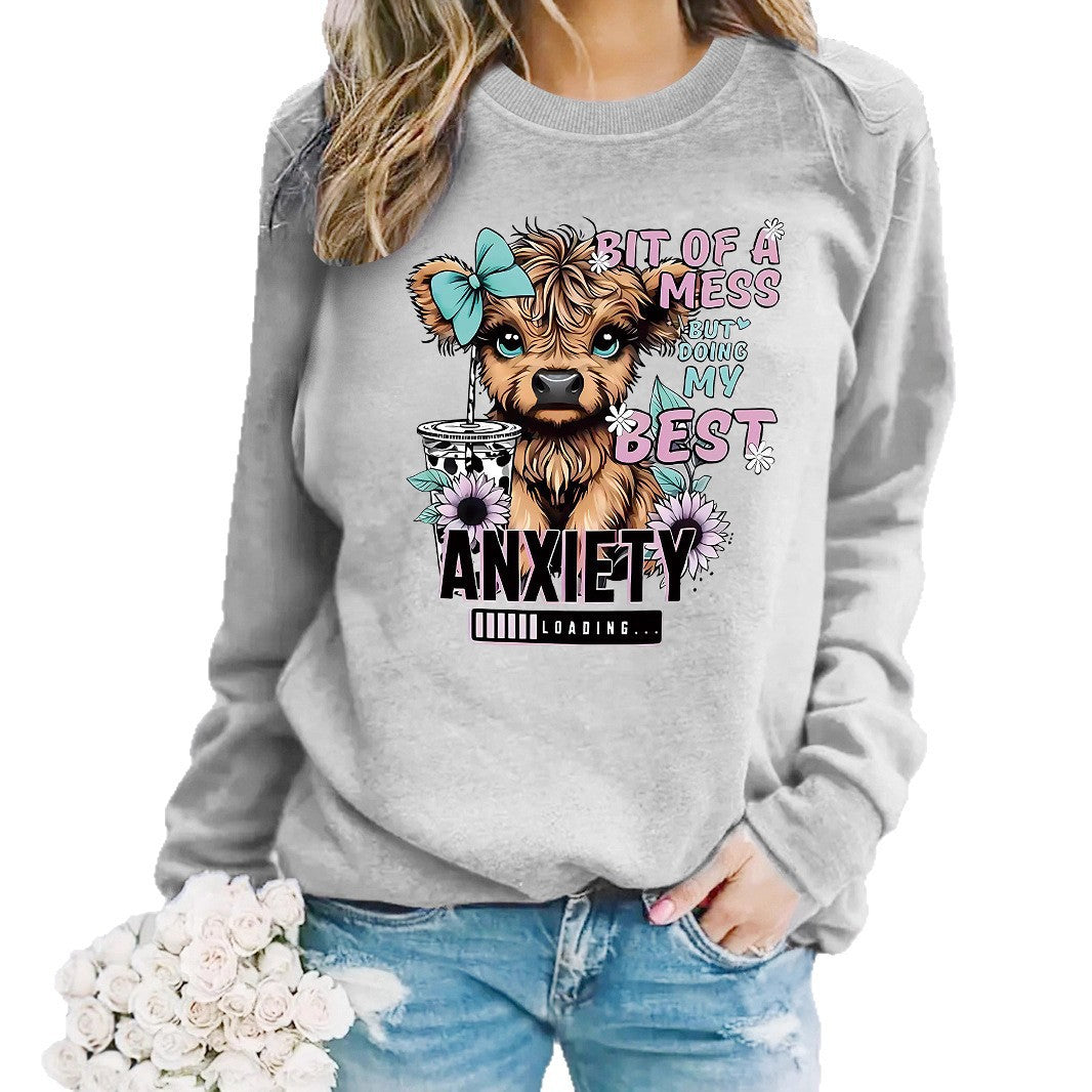 Kvinders sweatshirt med kreativ hundedesign og inspirerende skrift Stilla