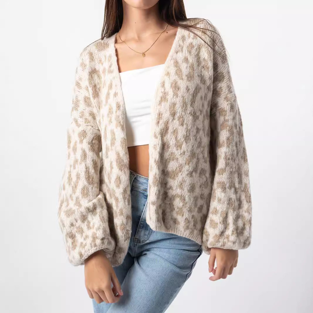 Kvinder Oversized Cardigan med Trendy Leopardprint og Voluminøse Ærmer Stilla