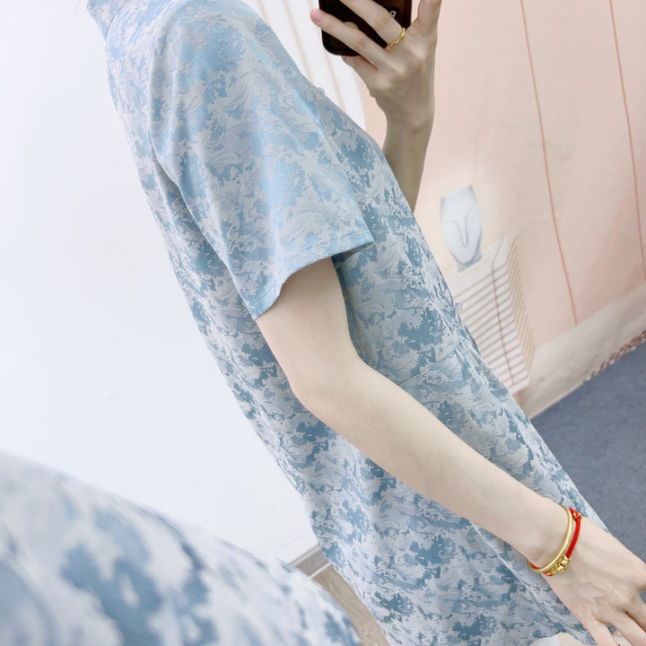 Dame Elegant Kortærmet Bluse med Blomsterprint og Fashionable Snit Stilla