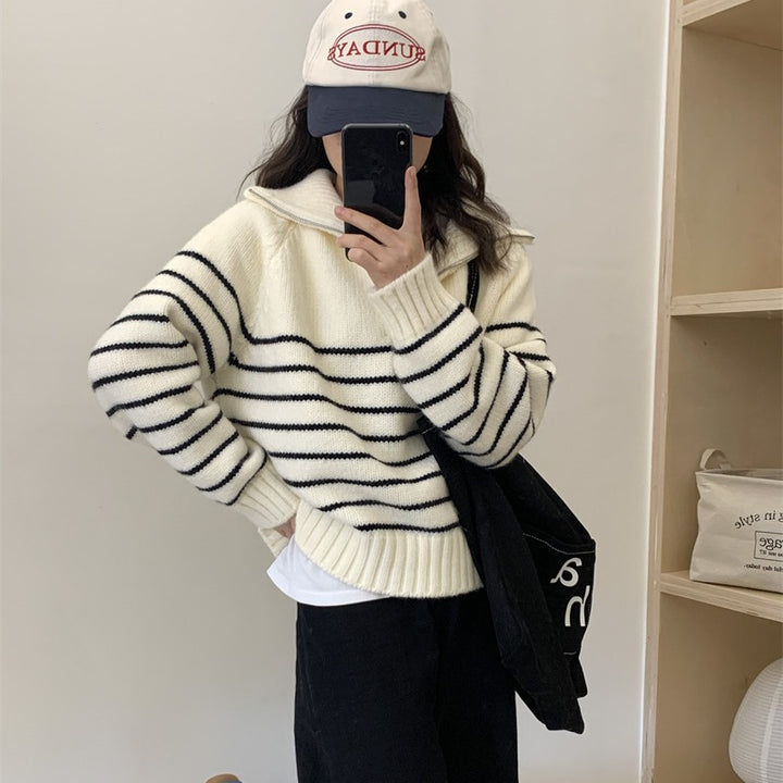 Femme Relaxed Fit Stribet Striktrøje Stilla