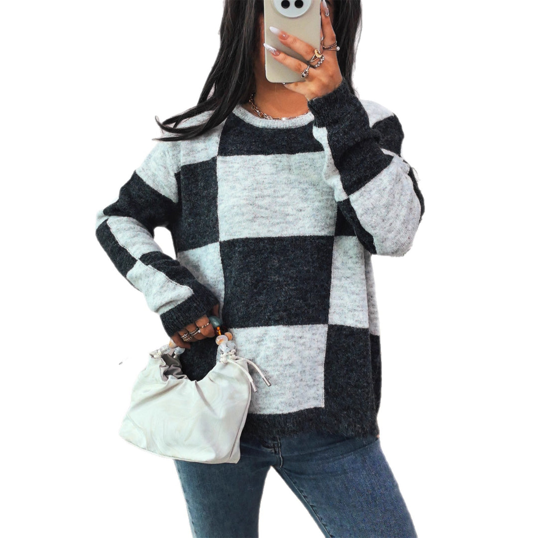 Kvindernes afslappede sweater med moderne ternet mønster Stilla